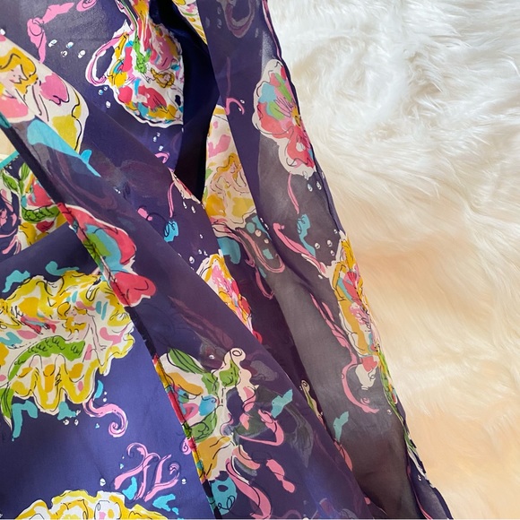 RARE HTF Lilly Pulitzer Blake Chiffon One Shoulder Dress Blaring Siren - Picture 7 of 11